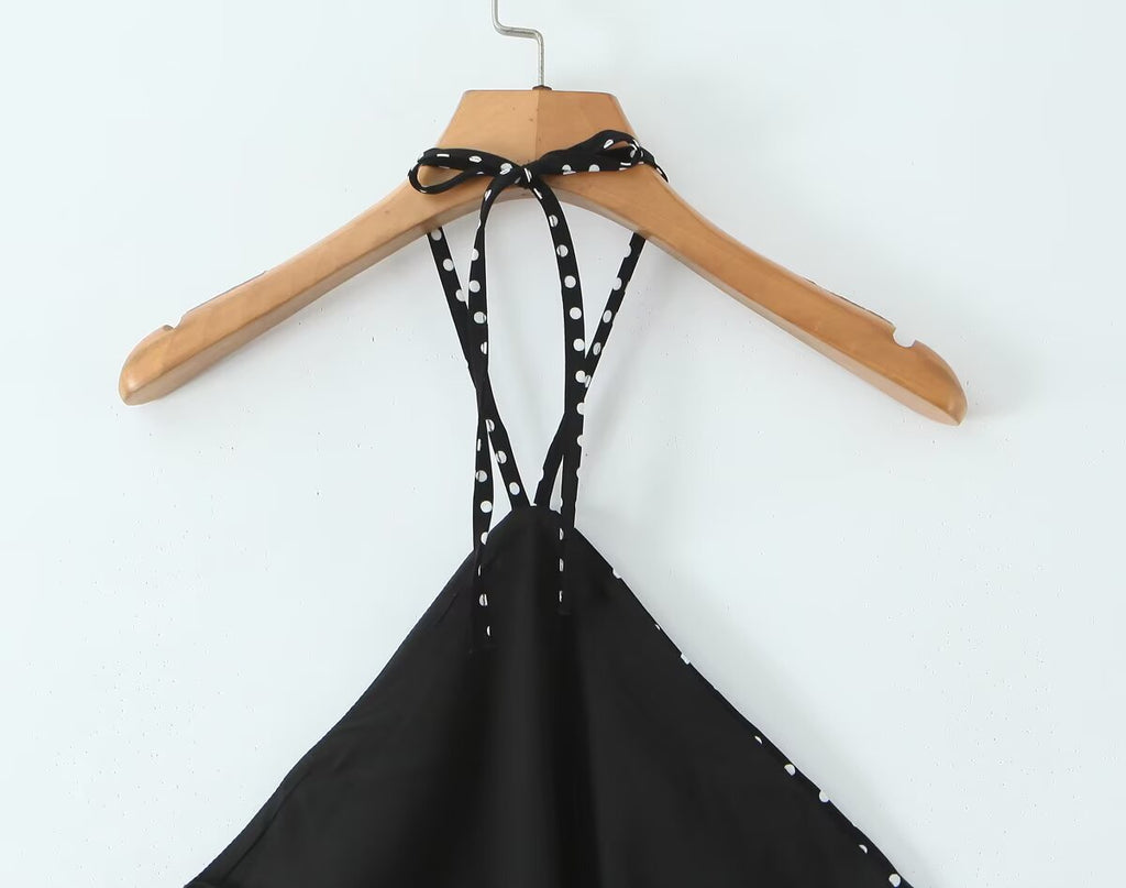 Robe dos nu sexy à pois pour femme, style vacances françaises