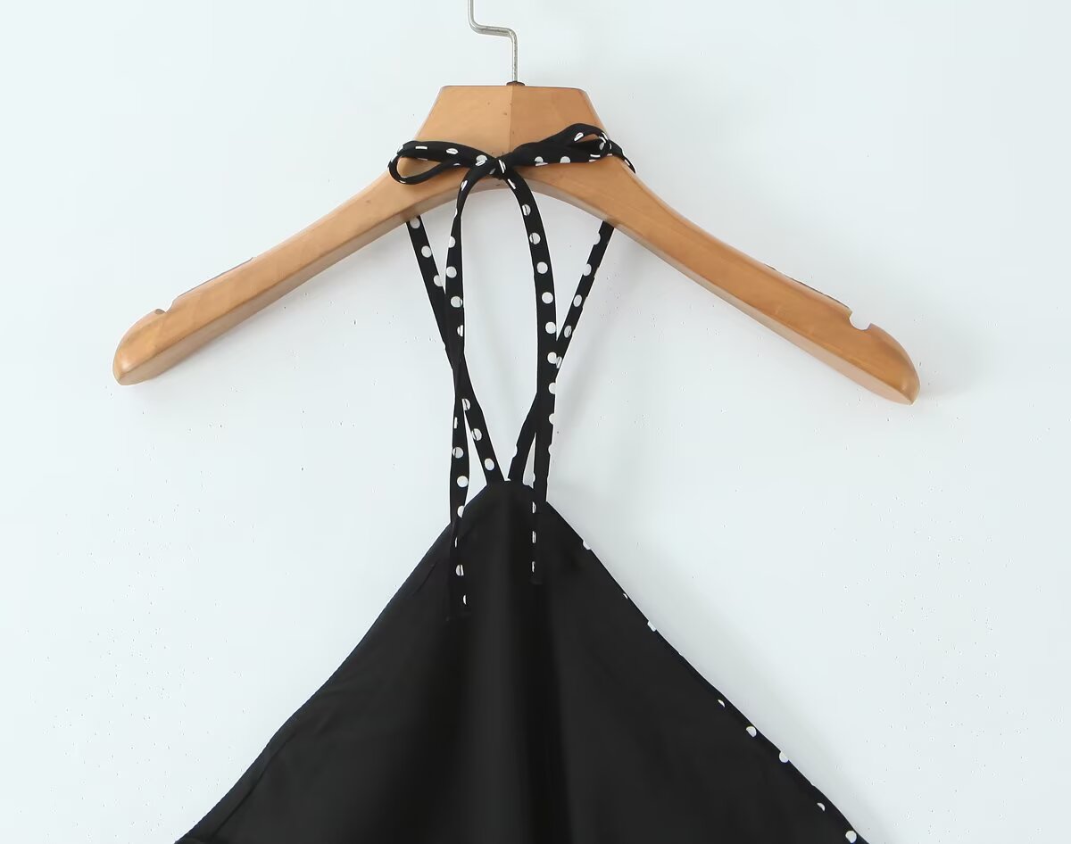 Robe dos nu sexy à pois pour femme, style vacances françaises