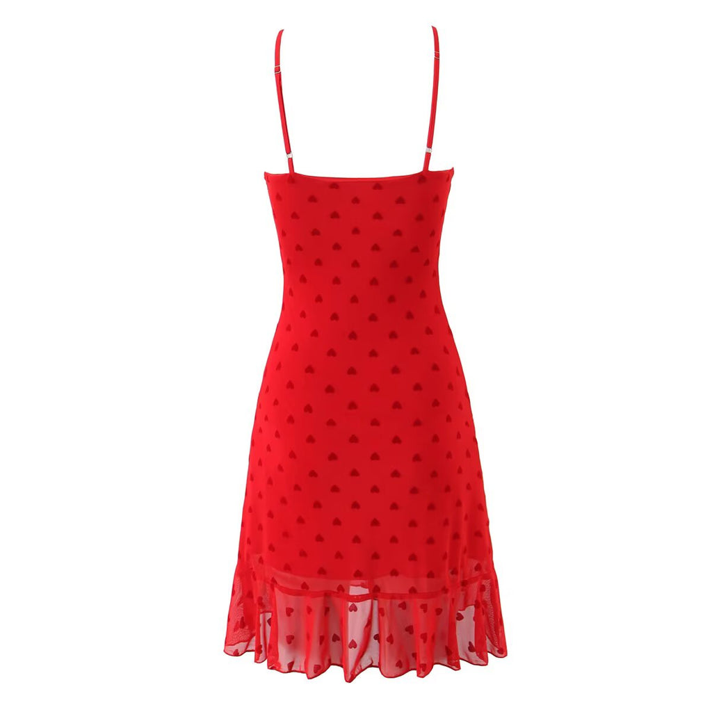 Women All Match Low Collar Lovely Polka Dot Mini Strap Dress