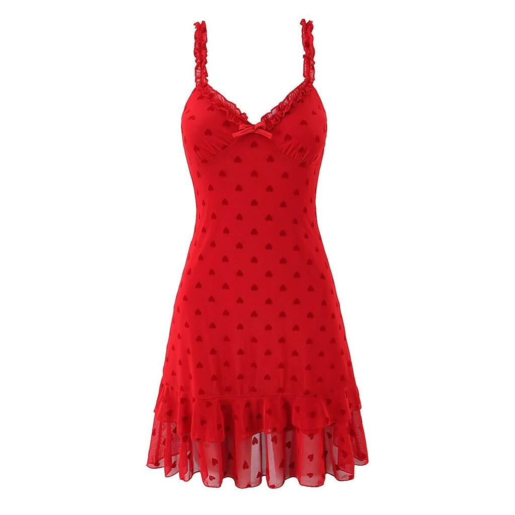 Vestido retro de lunares con volantes y escote en V para mujer, fácil de combinar