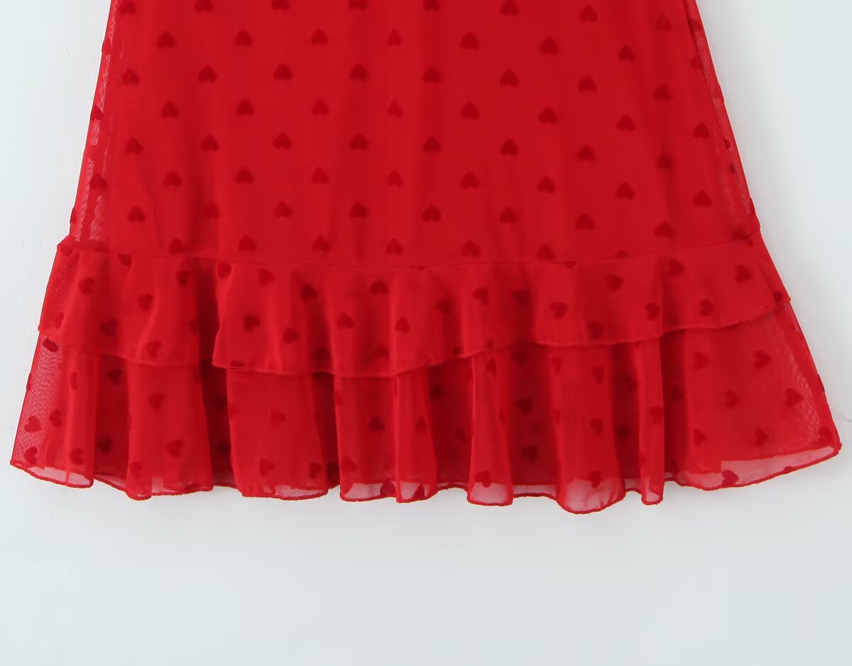 Vestido retro de lunares con volantes y escote en V para mujer, fácil de combinar