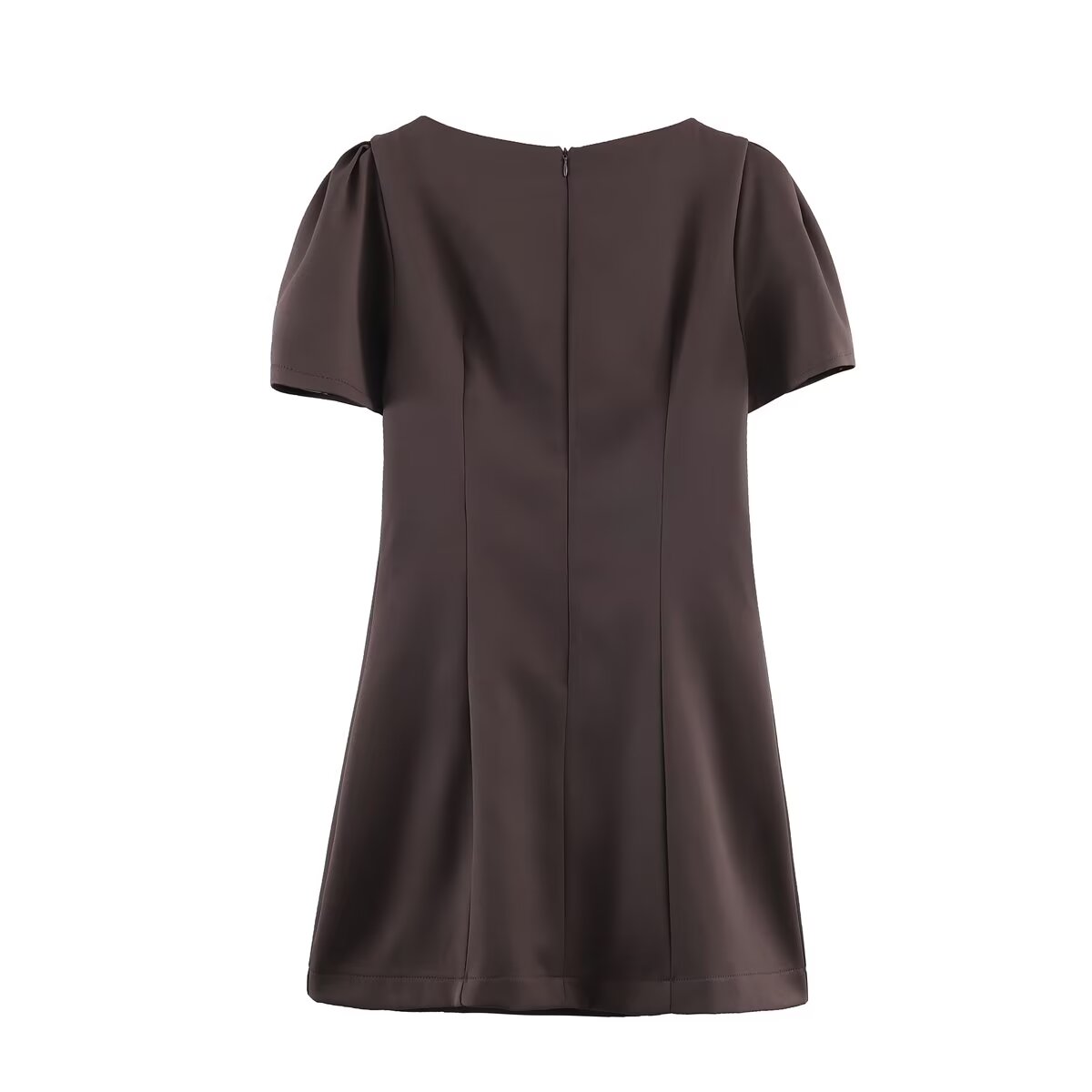 Robe décontractée pour femme, couleur unie, deux poches plissées, manches courtes