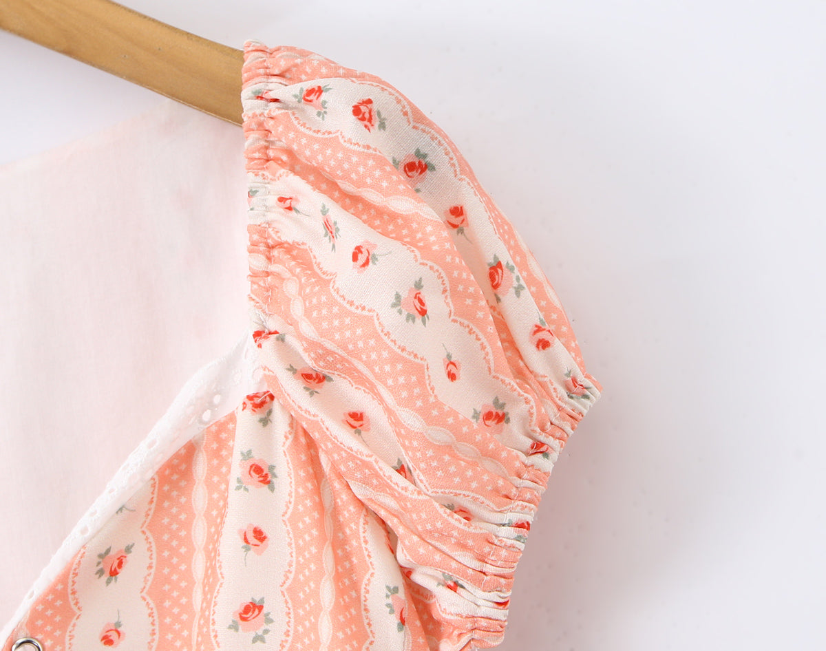 French Girlish Fresh Sweet Lace Strap Printing Slim Fit Short Dress