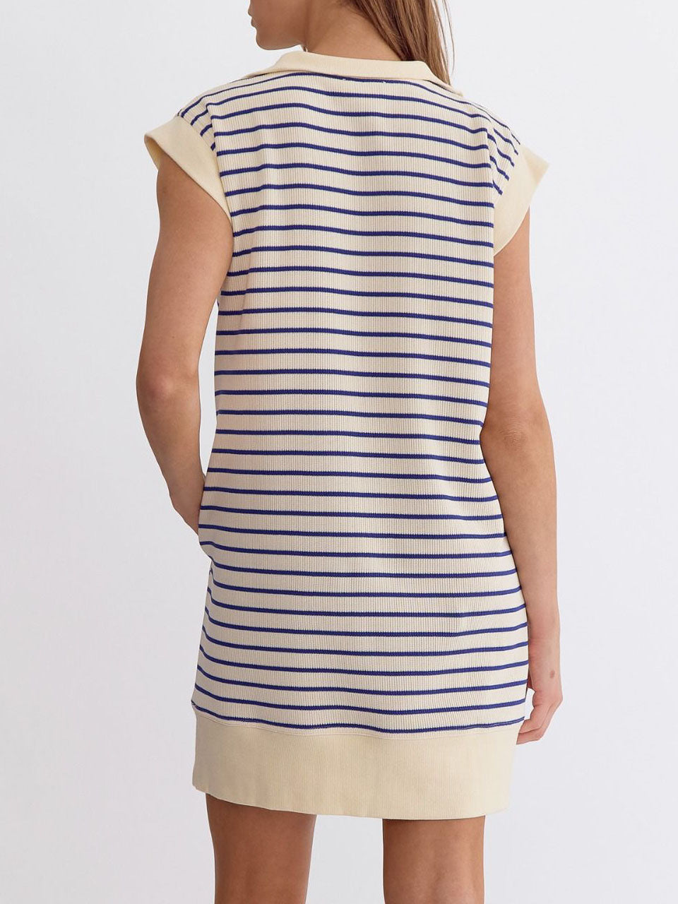 Vestido de verano para mujer, sin mangas, de algodón, tejido a rayas, con bolsillos y cremallera a juego