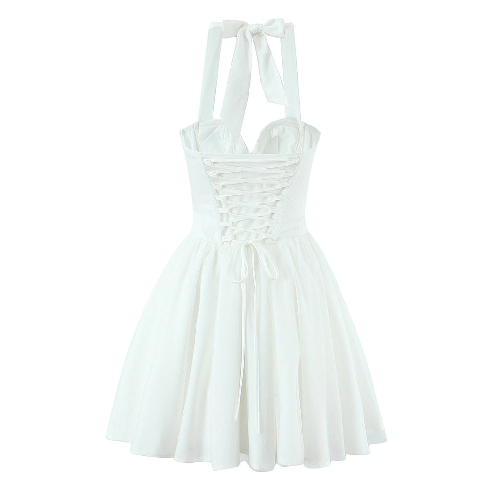 Ropa de mujer Corsé con varillas Soporte de acero Halter Vestido camisola de malla