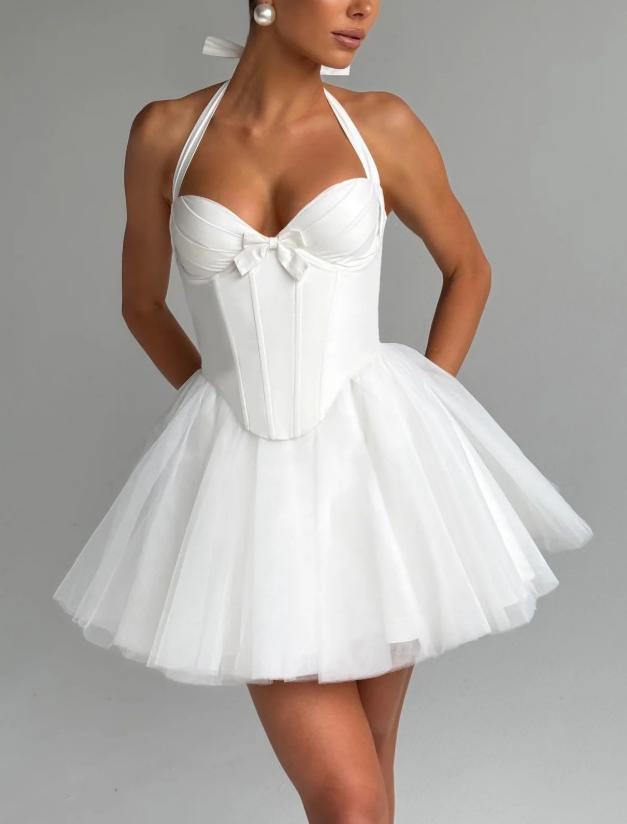 Ropa de mujer Corsé con varillas Soporte de acero Halter Vestido camisola de malla