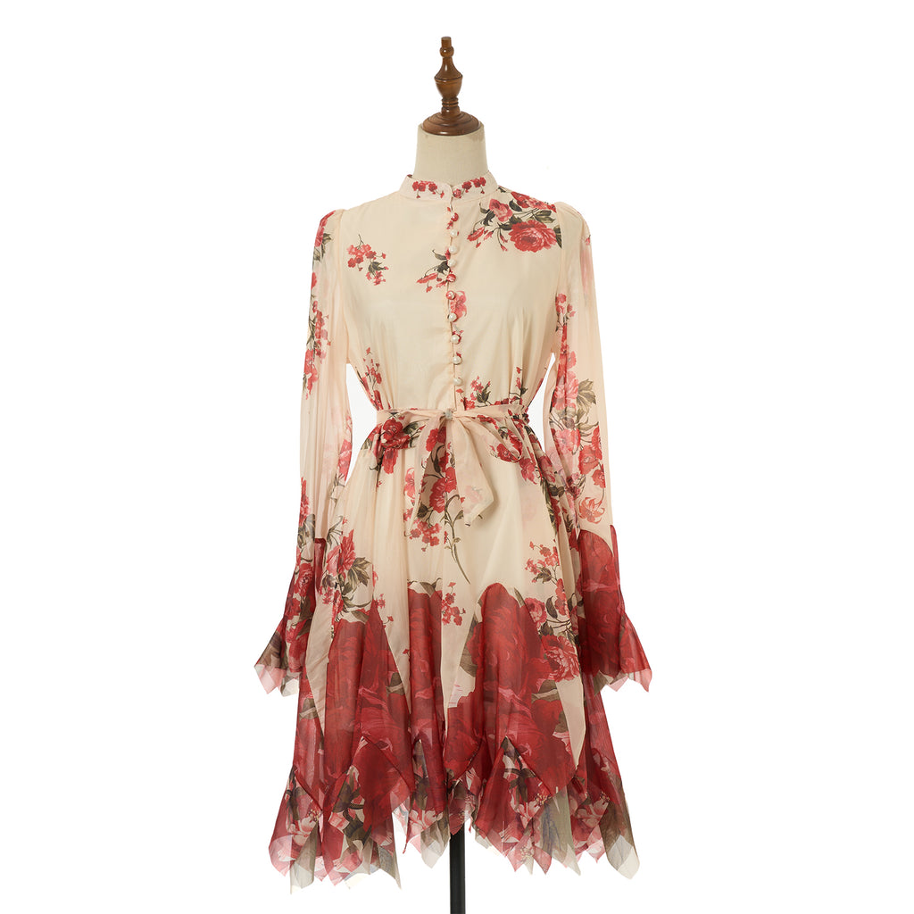 Vestido corto estampado para mujer con botones en la parte delantera