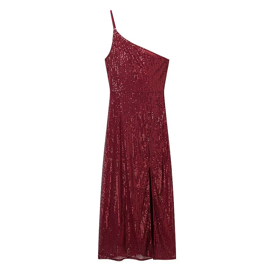 Vestido de invierno sexy con tirantes y hombros descubiertos