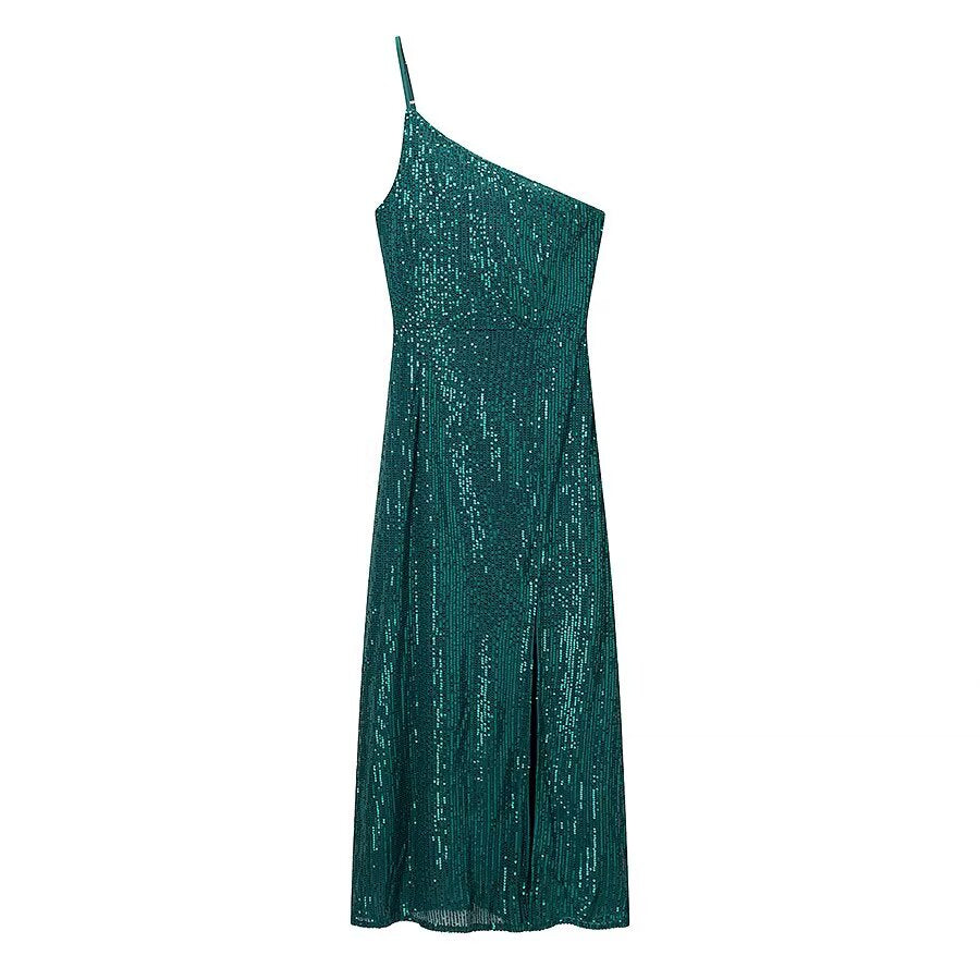 Vestido de invierno sexy con tirantes y hombros descubiertos