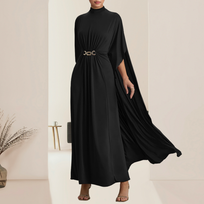Vestido chal de cuello redondo con hebilla de cinturón de corte entallado para mujer