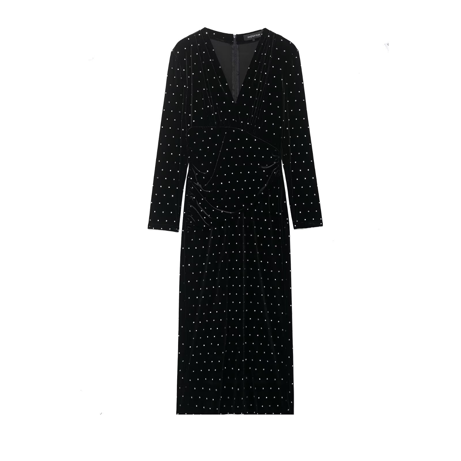 Women Clothing Autumn Bright Beaded Velvet Midi Dress