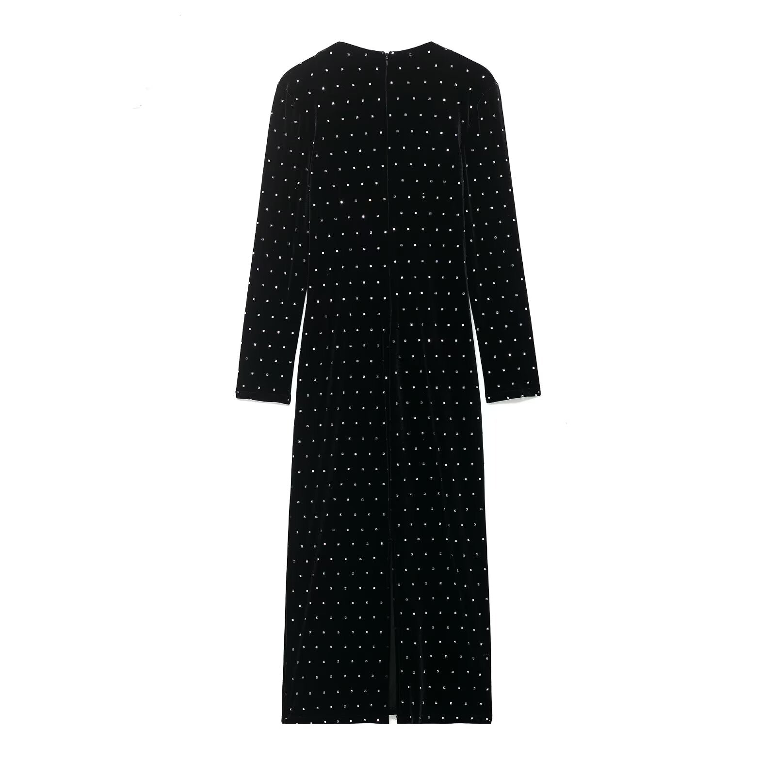 Women Clothing Autumn Bright Beaded Velvet Midi Dress