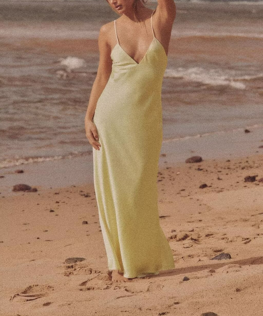 Autumn Silk Satin Texture Midi Skirt Dress