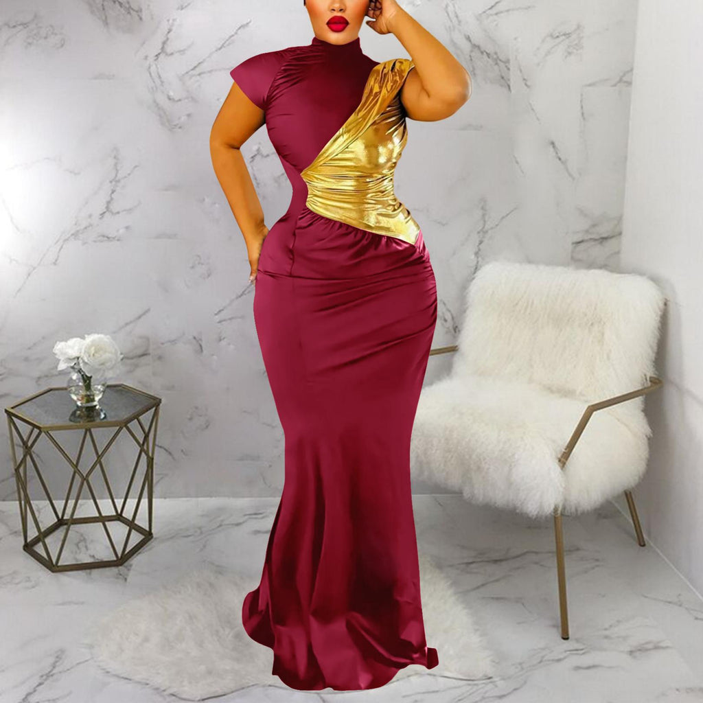 Robe sexy moulante à contraste de couleurs bronzé pour femme