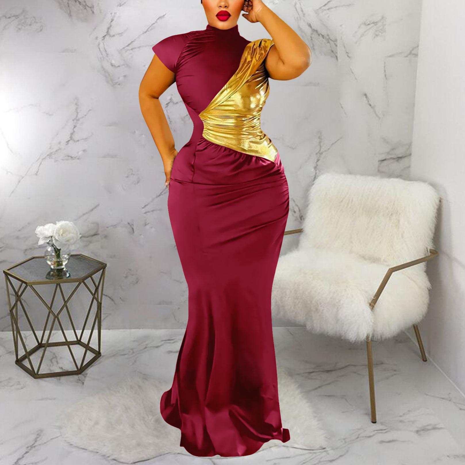 Robe sexy moulante à contraste de couleurs bronzé pour femme