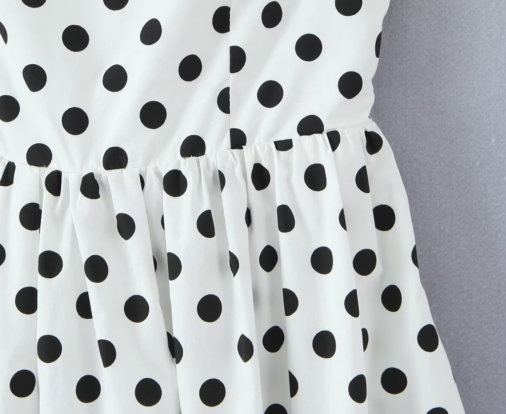 Vestido de fiesta francés retro con estampado de lunares y ribete de encaje, vestido largo ajustado con cintura recortada y cordones para vacaciones