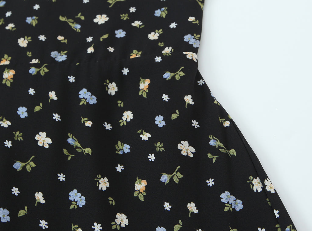 Robe longue à bretelles assorties, imprimée de fleurs françaises, taille cintrée et amincissante, idéale pour le printemps.