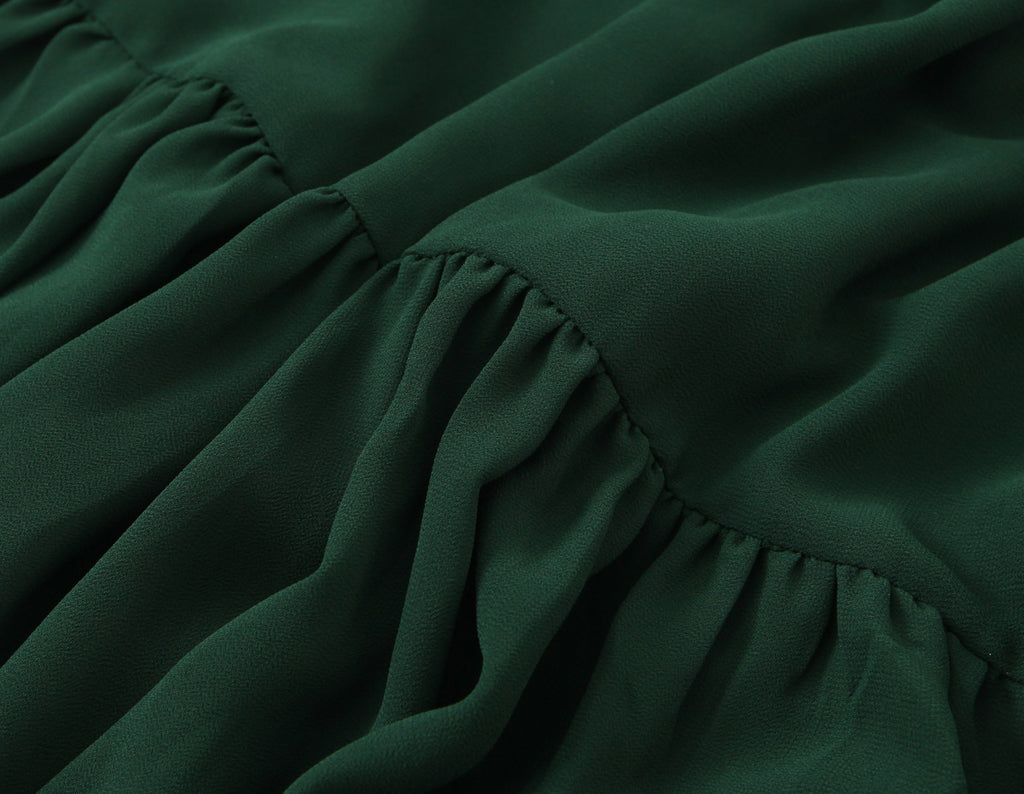 French Waist Tight Green Suspenders Dress for Women Slim Fit Ruffled Retro Slim Fit Holiday Chiffon Maxi Dress