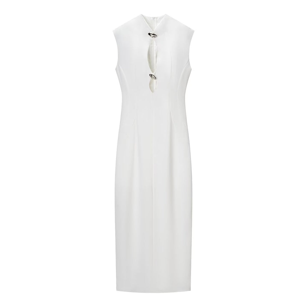Autumn Winter Sexy Sexy Solid Color Slim Sleeveless Hollow Out Cutout Dress