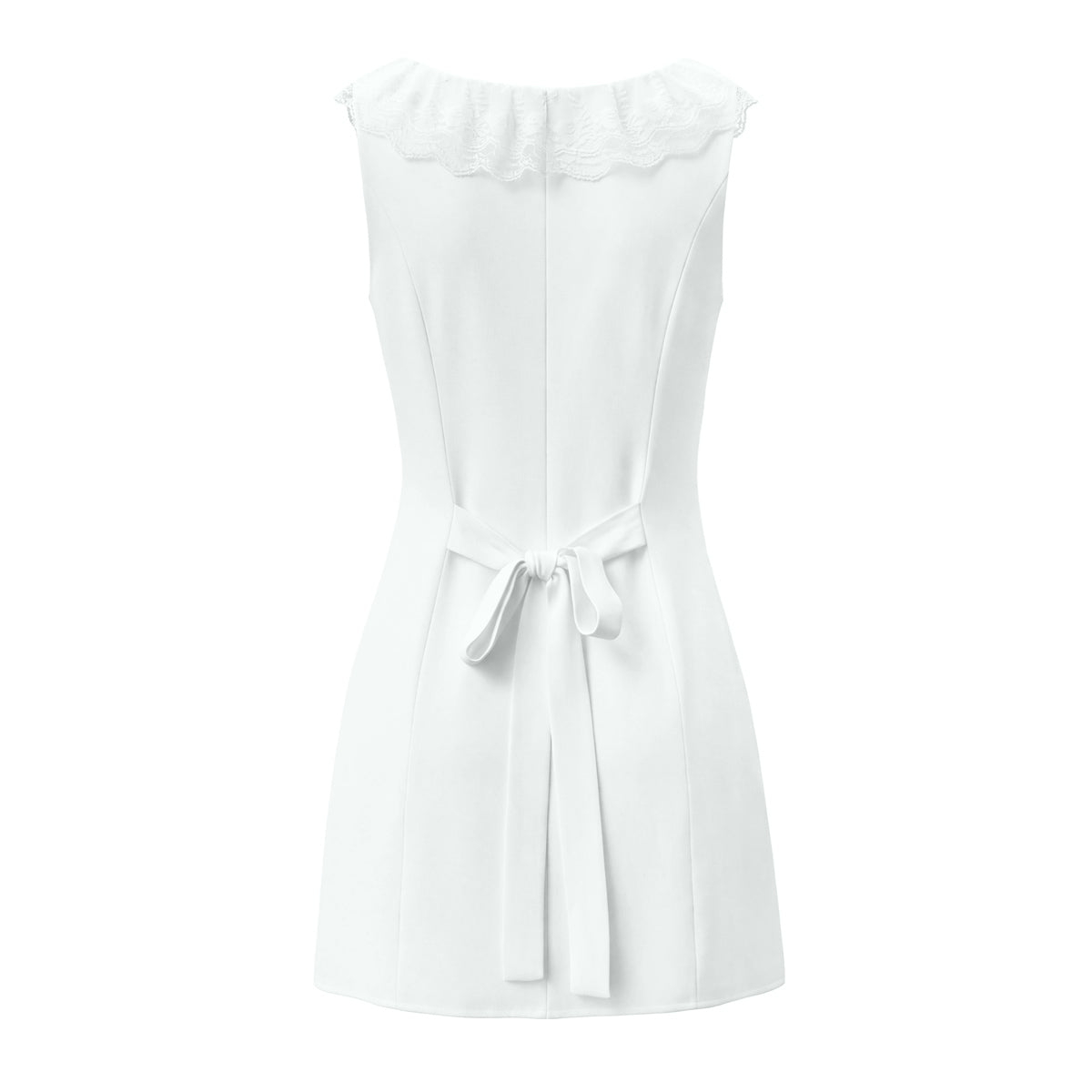 Spring French Slim Lace Square Collar Single Breasted Cinched Sleeveless Mini Dress