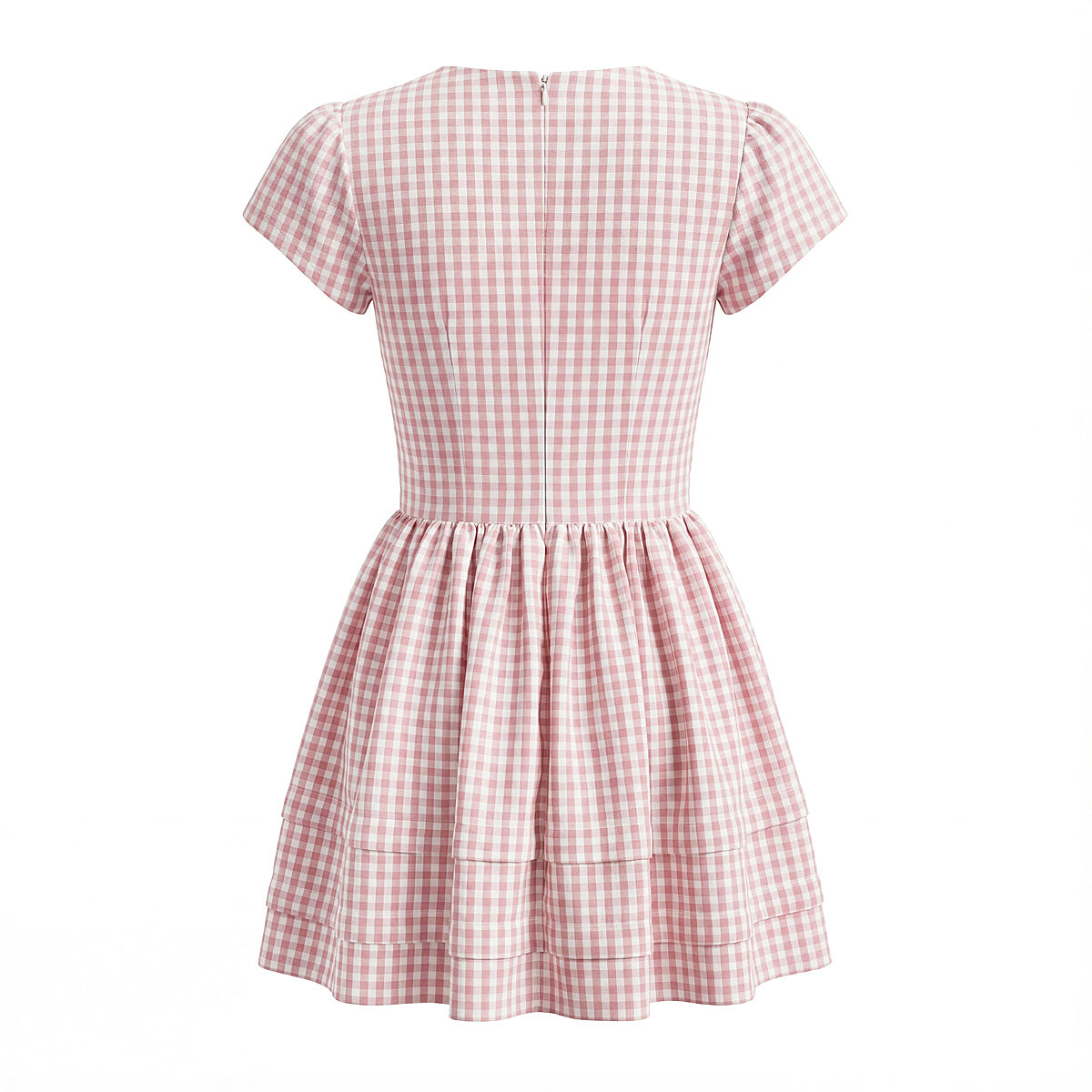 Women Clothing Spring Sweet Youthful Short Slim Plaid Waist Tight A line Dress