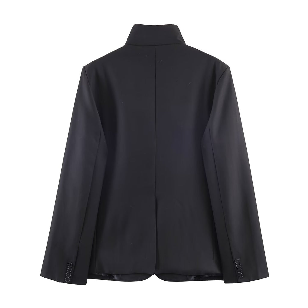 Autumn Winter Stand up Collar Blazer Mid Waist Wide Leg Trousers