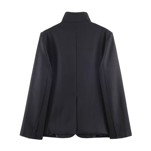 Blazer de cuello alto para otoño e invierno, pantalones de pierna ancha y cintura media