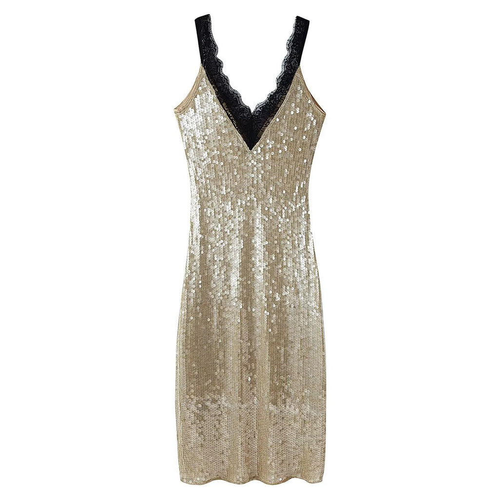 Vestido de encaje con decoración de cuentas para mujer