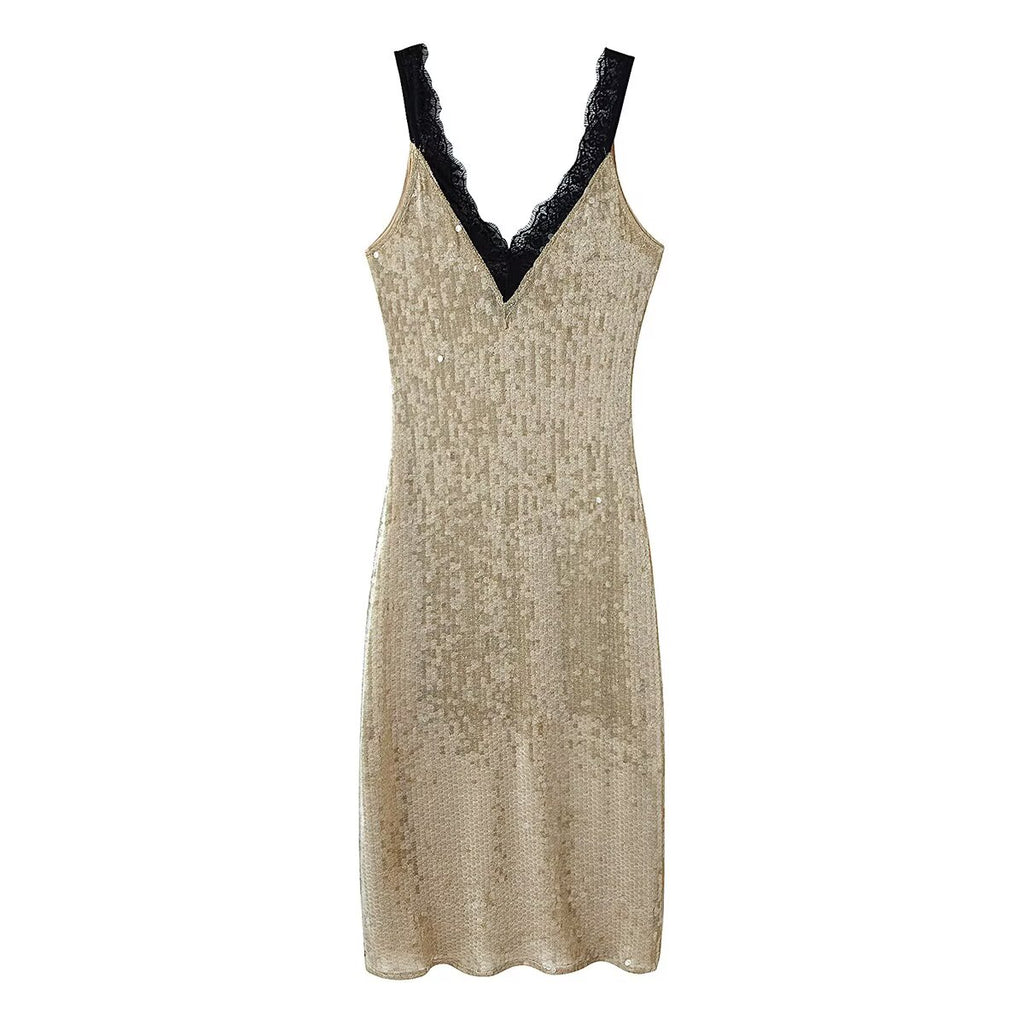 Vestido de encaje con decoración de cuentas para mujer