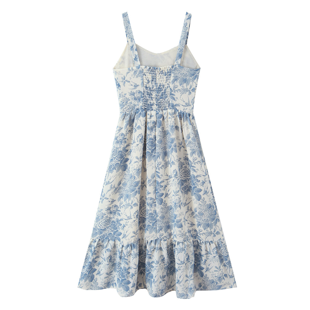 Floral Swallow Print Slim Fit Slimming Large Cami Dress for Women Spring