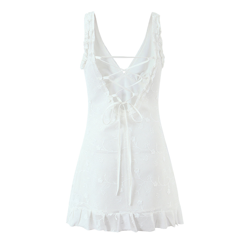 Robe gilet brodée en maille pour femme