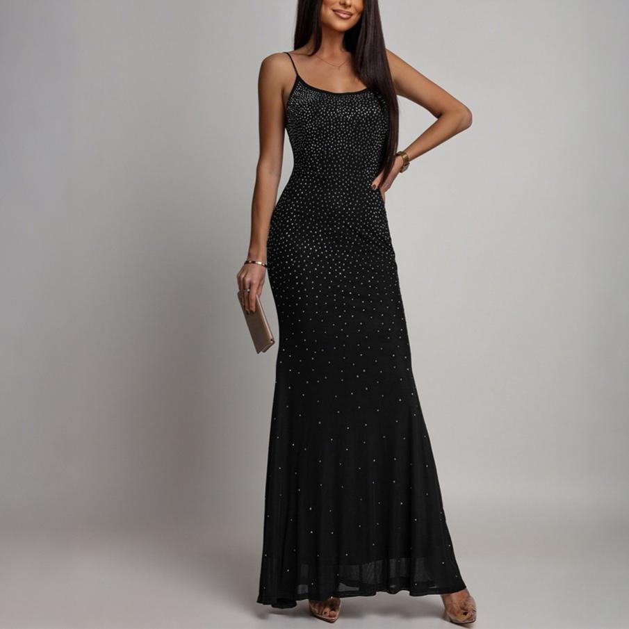 Vestido de fiesta sexy con tirantes y diamantes de imitación para mujer