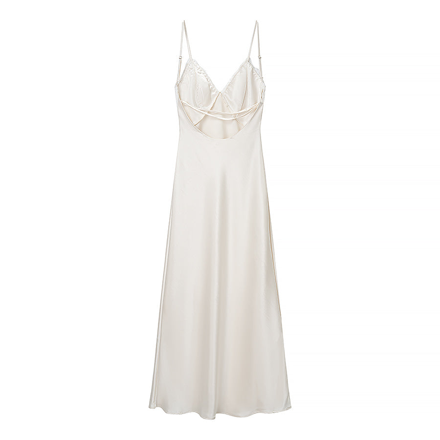 Vestido de satén con costuras de encaje sexy para mujer de primavera
