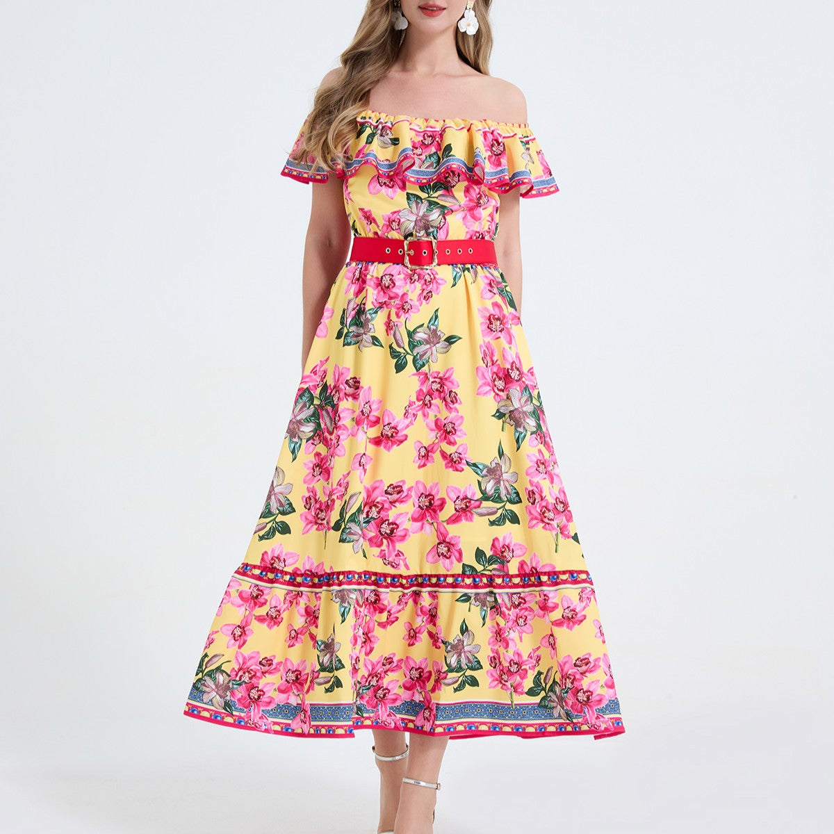 Women One Shoulder Frilled Off Shoulder Long Dress With A Slim Fit Beachy Style