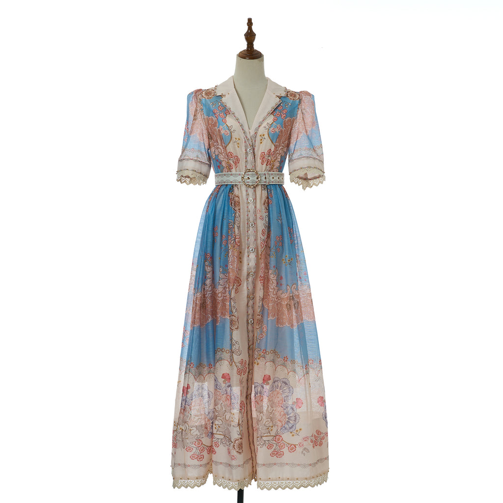 Robe élégante et stylée à manches longues, imprimée, col montant et bouton unique, pour femme, idéale pour l'automne.