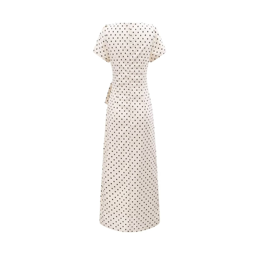 Vestido largo de verano ajustado con mangas cortas y plisado con encaje y cintura ajustada