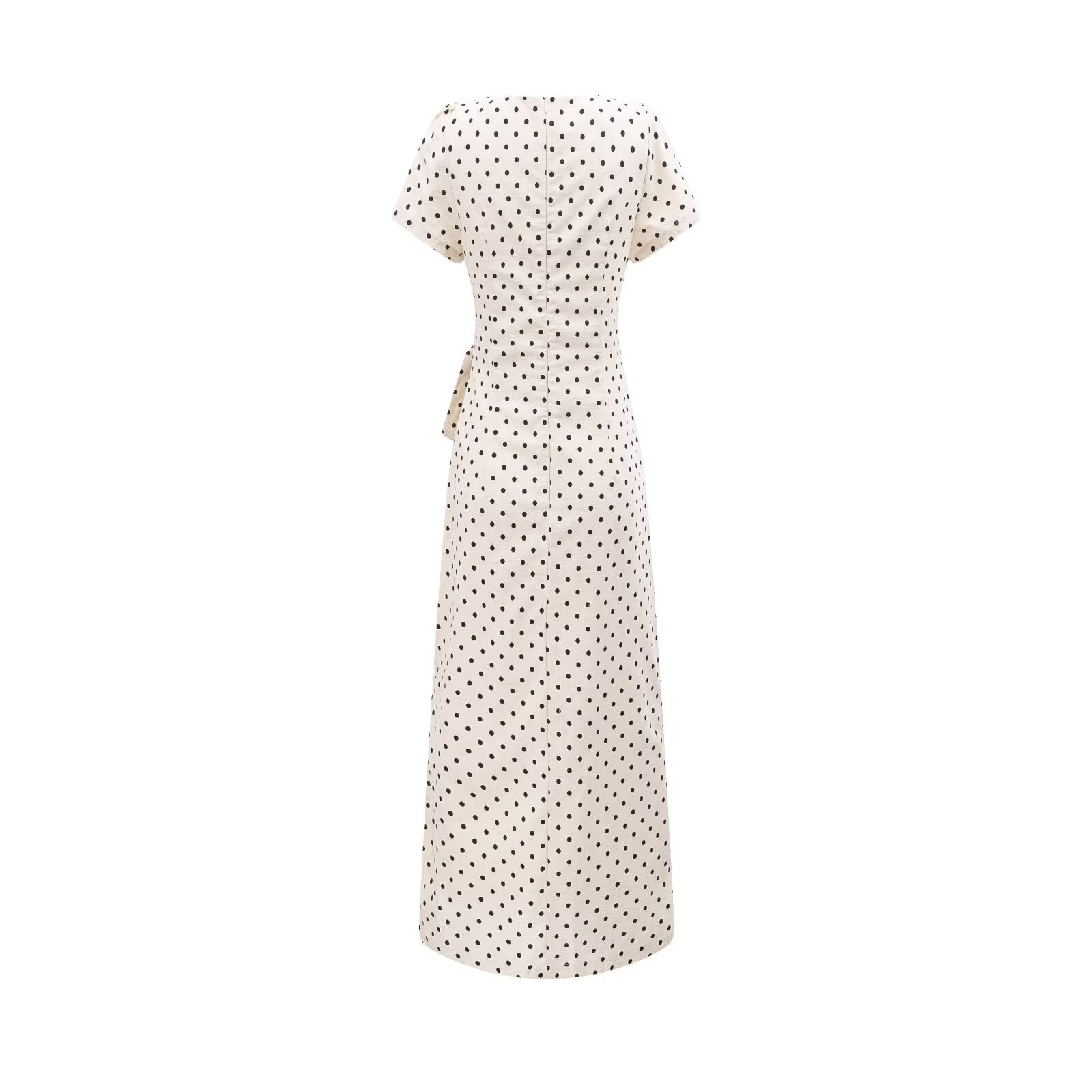 Vestido largo de verano ajustado con mangas cortas y plisado con encaje y cintura ajustada