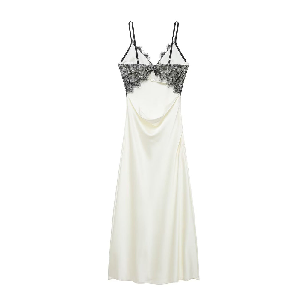 Vestido midi de encaje con escote en V y espalda descubierta para mujer