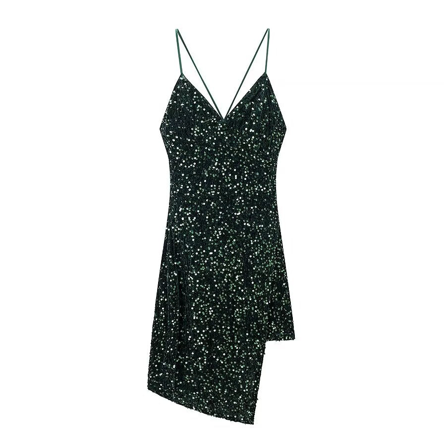 Vestido de primavera para mujer con tirantes finos y corte tridimensional sin espalda