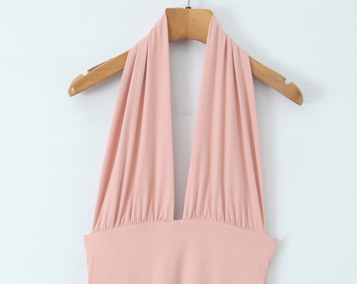 Robe d'été pour femme, ourlet asymétrique irrégulier, dos nu et col pendant