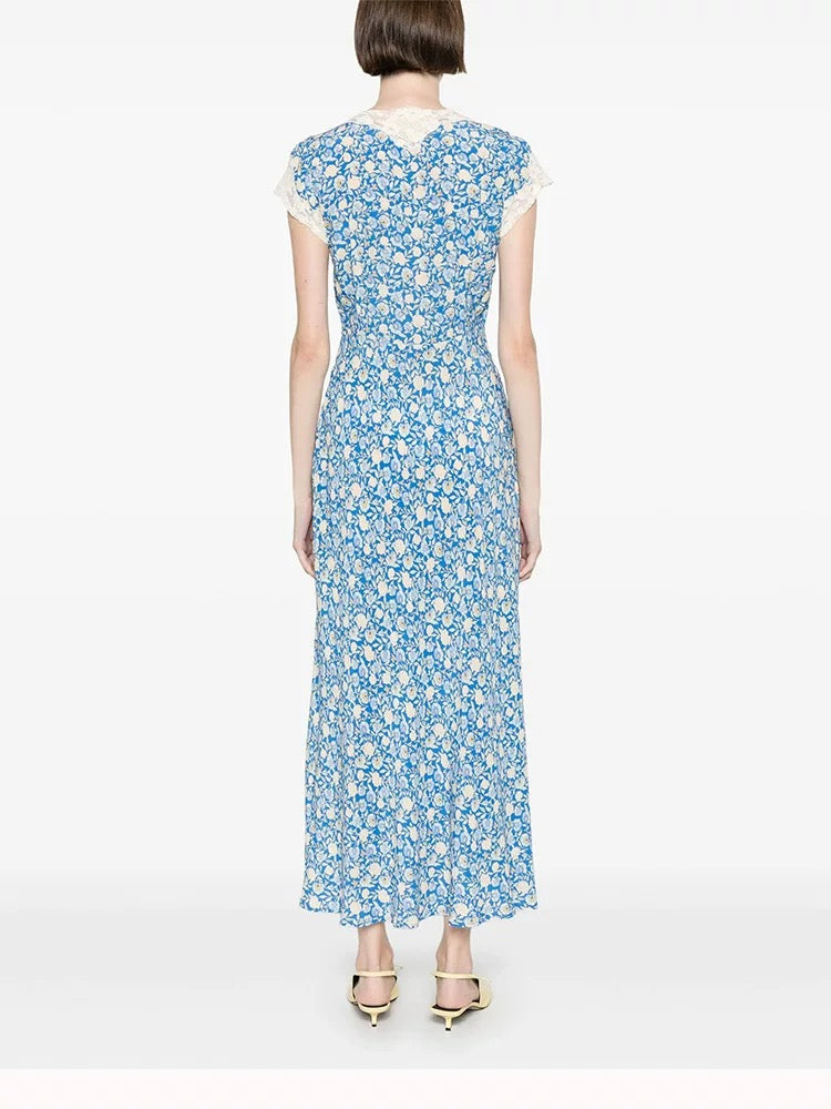 Robe élégante pour femme, style rétro français, avec dentelle et coutures tendance.
