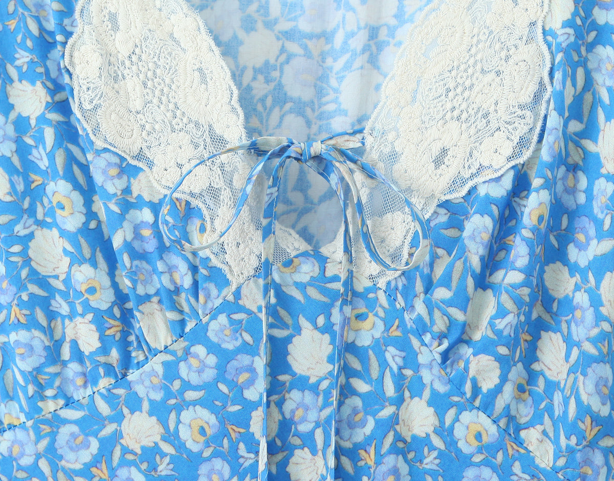 Robe élégante pour femme, style rétro français, avec dentelle et coutures tendance.