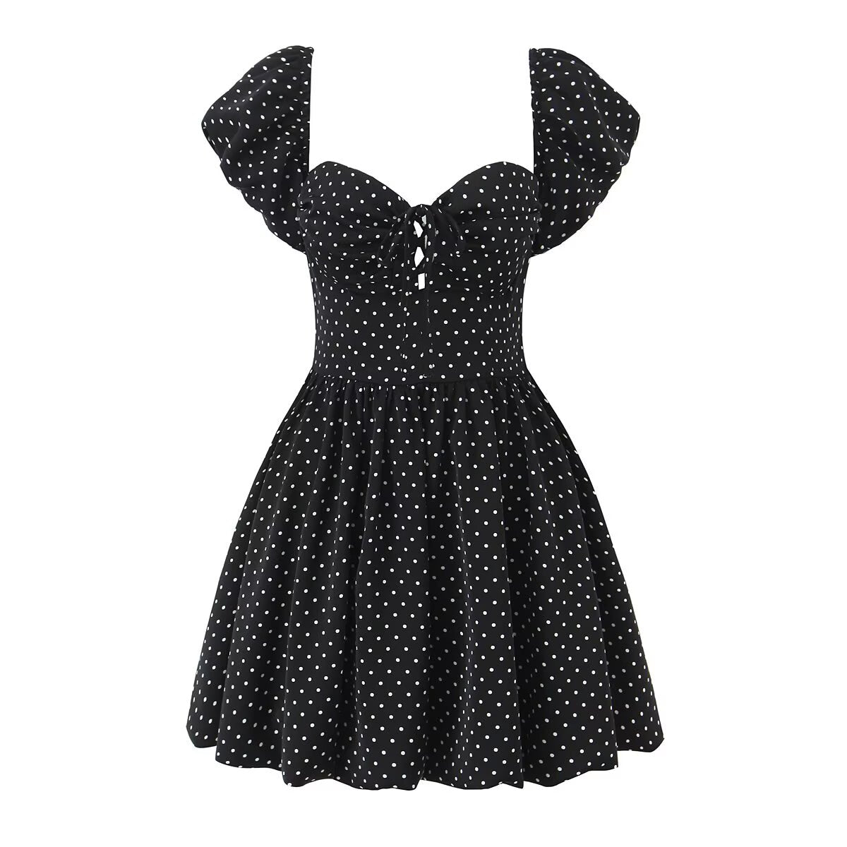 Robe à pois à manches papillon françaises pour femme, style rétro sexy, bustier épaules dénudées, taille lacée, jupe trapèze