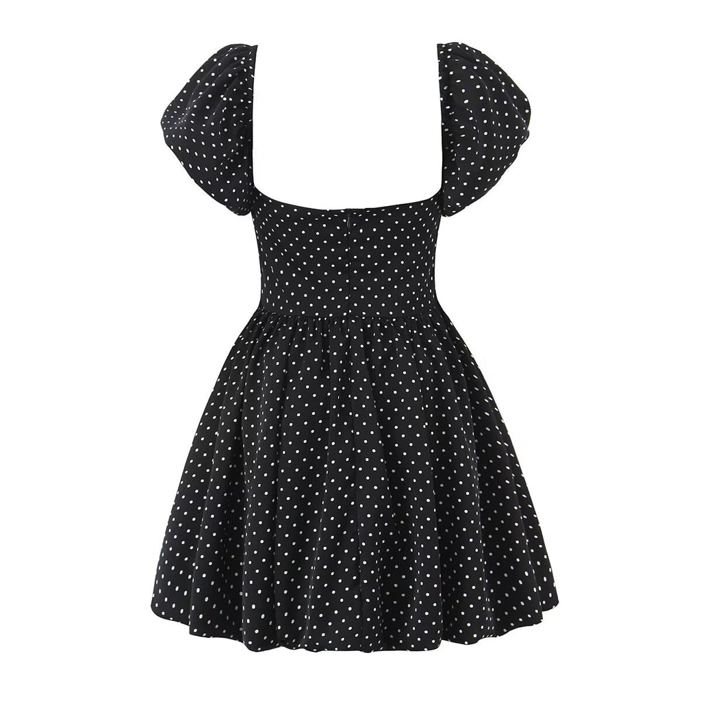 Robe à pois à manches papillon françaises pour femme, style rétro sexy, bustier épaules dénudées, taille lacée, jupe trapèze