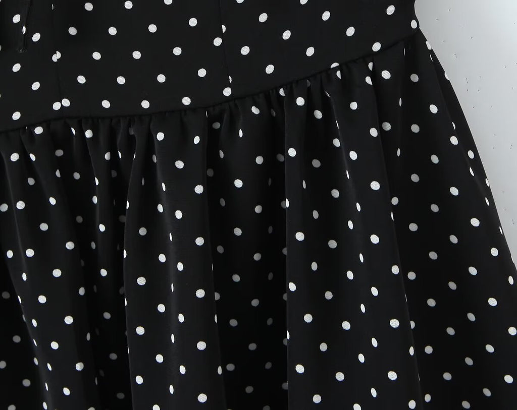 Robe à pois à manches papillon françaises pour femme, style rétro sexy, bustier épaules dénudées, taille lacée, jupe trapèze