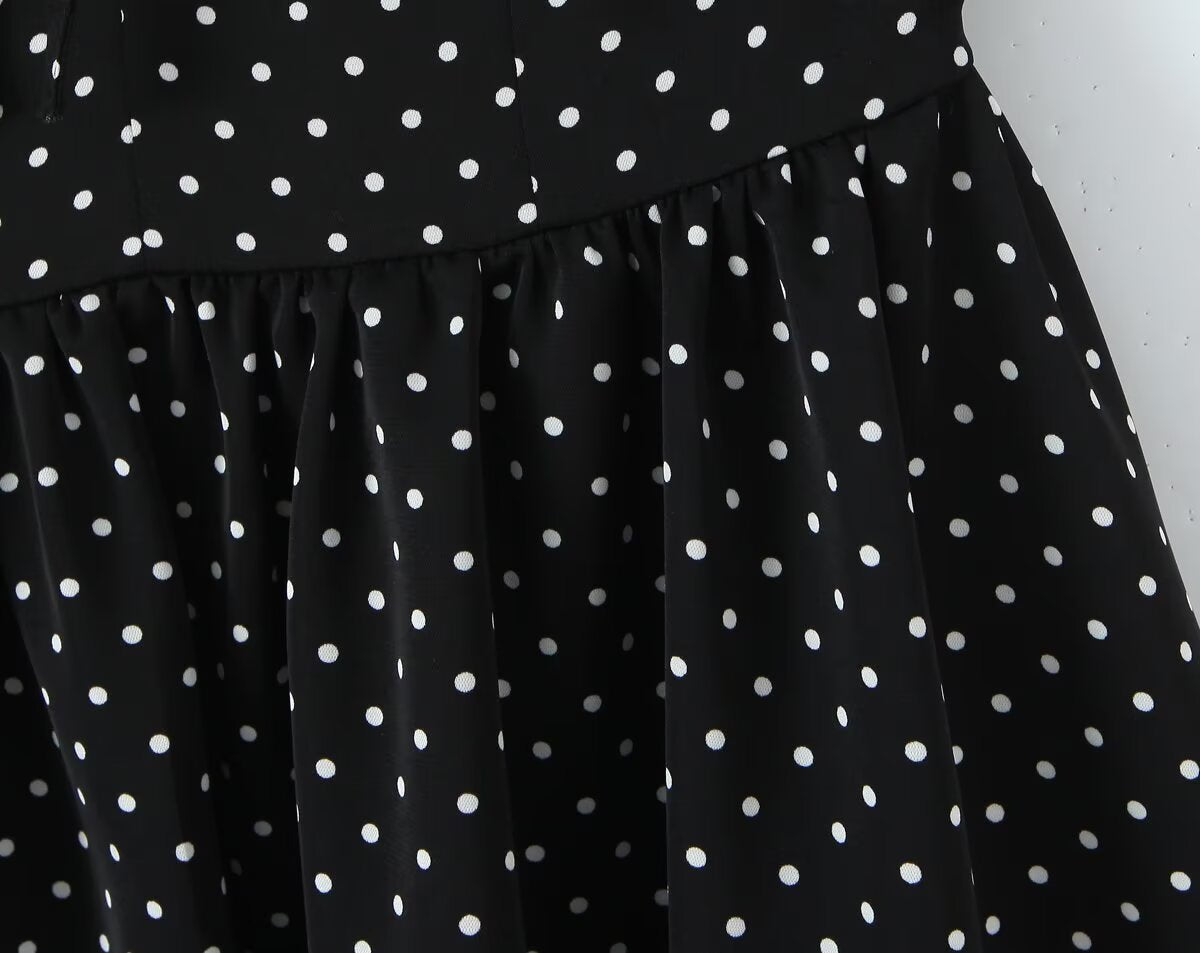 Robe à pois à manches papillon françaises pour femme, style rétro sexy, bustier épaules dénudées, taille lacée, jupe trapèze