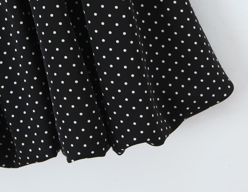 Robe à pois à manches papillon françaises pour femme, style rétro sexy, bustier épaules dénudées, taille lacée, jupe trapèze