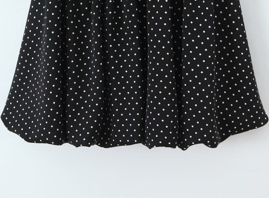 Robe à pois à manches papillon françaises pour femme, style rétro sexy, bustier épaules dénudées, taille lacée, jupe trapèze