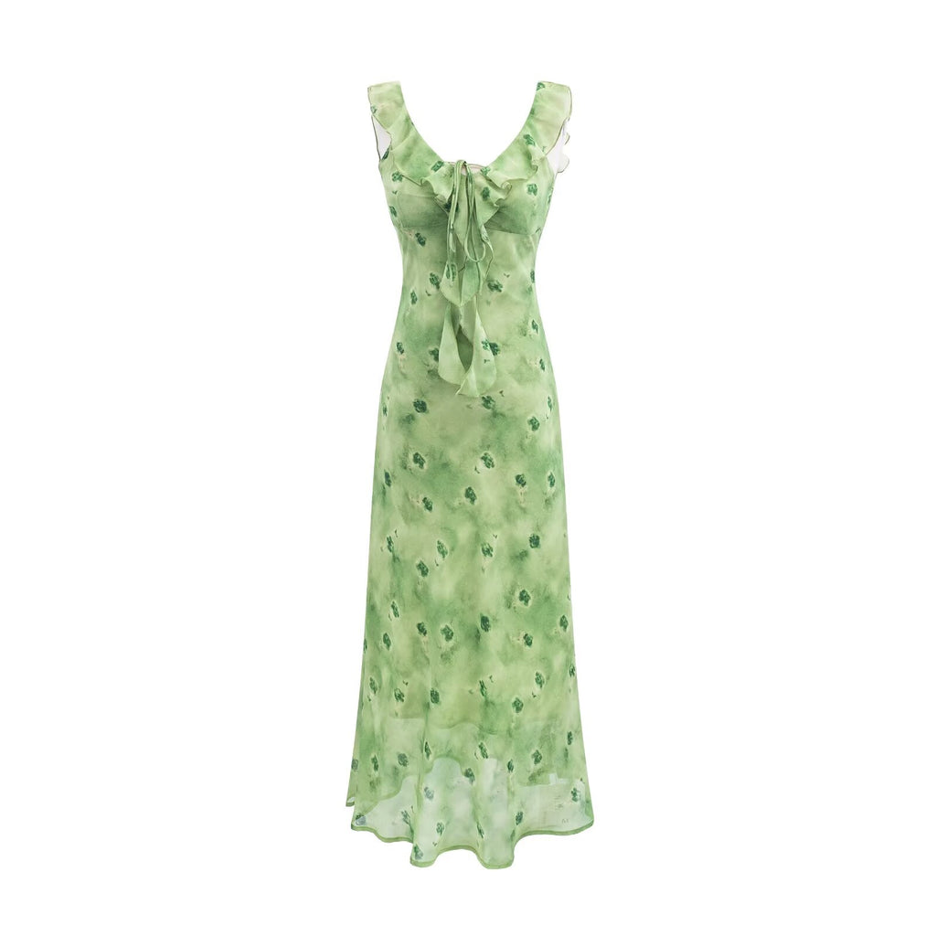 Robe nuisette vintage à volants et cordon de serrage, patchwork, rose poudré, coupe sirène, robe midi