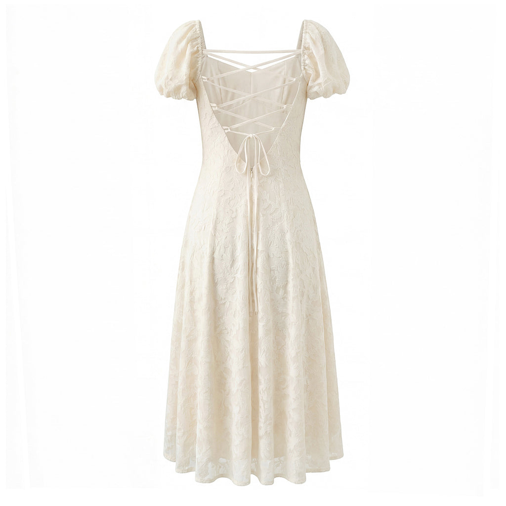 Women Floral Lace up Short Sleeve Dress Spring Summer Sexy Backless Slim Fit Maxi Dress